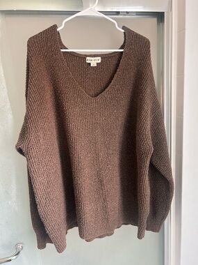 Ava & Viv Oversized V-Neck Sweater in Chocolate Brown